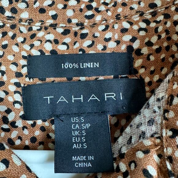 Tahari Sleeveless Linen Shirt Dress Suze Small Cheetah Print Brown Hi Low - Picture 3 of 5